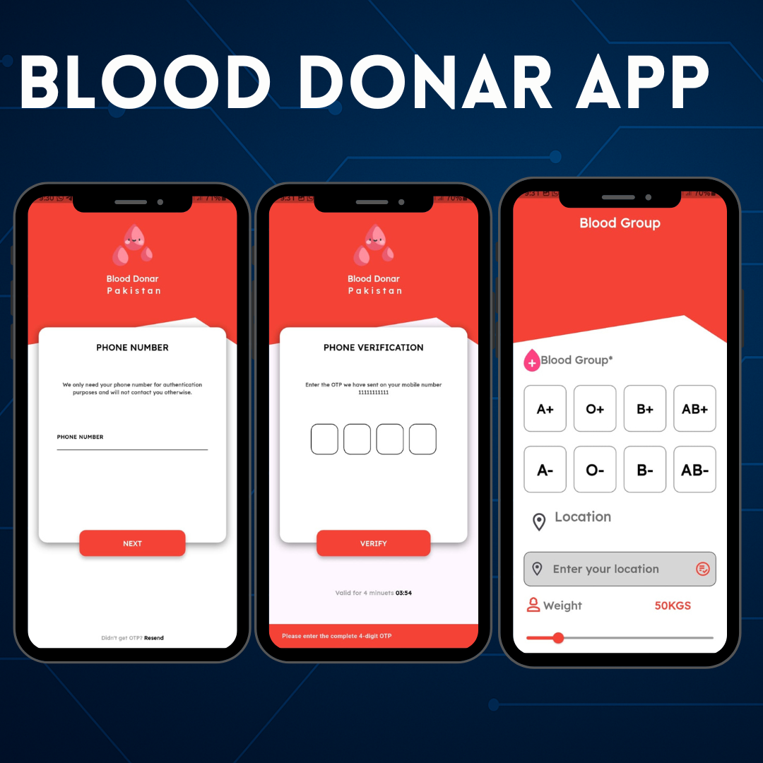 Blood Donor Pakistan Flutter mobile app interface